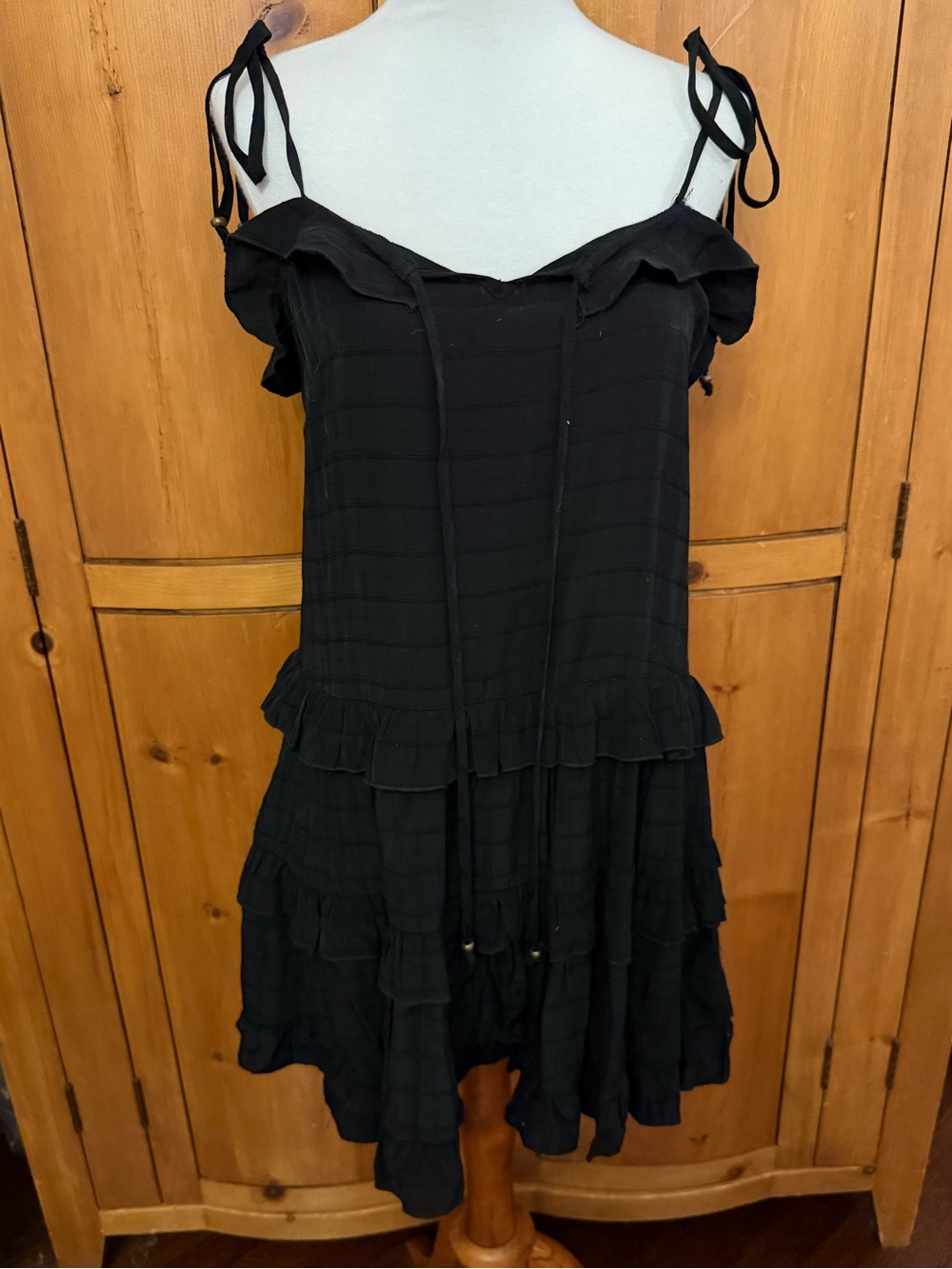 Forever 21 Black Ruffled Tie-Shoulder Mini Dress